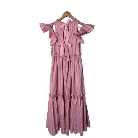 Cinq a Sept Pink Stripe Sofia Ruffle Midi Dress 2 0921 - Picture 4 of 8